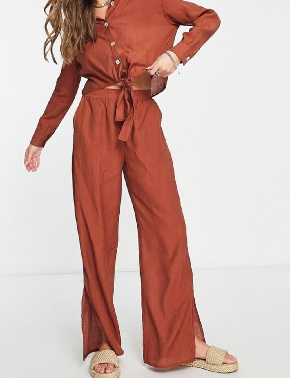 4th & Reckless Trent Crinkle Beach Pants Womens Medium Dark Burnt Orange New